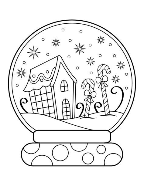 Printable Gingerbread House Snow Globe Coloring Page