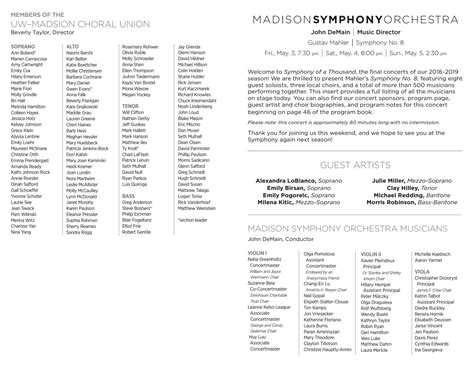 May 2019, Symphony of a Thousand Full Roster by Madison Symphony Orchestra - Issuu