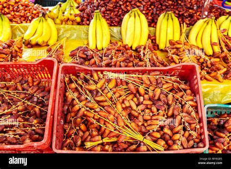 Dates And Bananas In Tunisian Market Sidi Bou Said Tunisia Stock