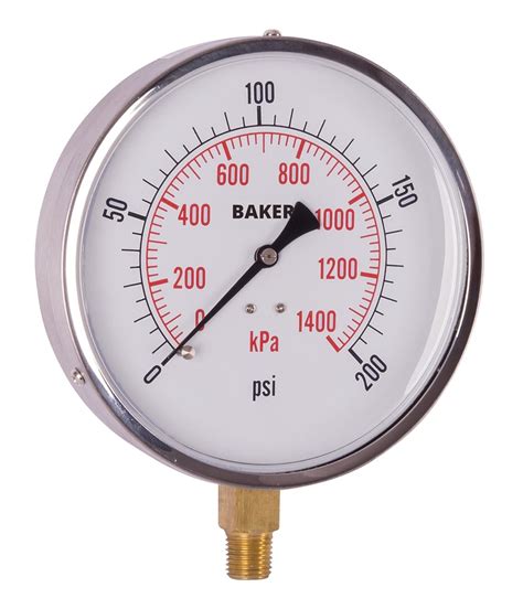 Baker Instruments Avnd Series Stainless Steel Dual Scale Pressure Gauge