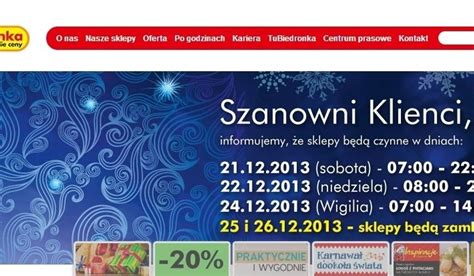 Sklepy Biedronka w Wigilię czynne do 14 GODZINY OTWARCIA SKLEPÓW W