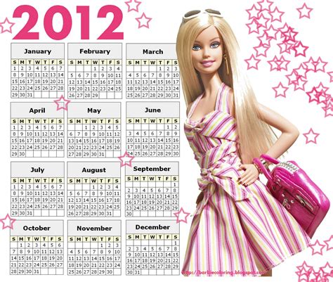 Barbie Coloring Pages 2012 Barbie Calendar Free Printable