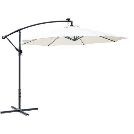 Outsunny 3 M LED Patio Banana Umbrella Cantilever Parasol W Crank Cream