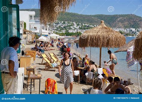 Bodrum Turkey August Lots Of People On The Beach Of Kumbahce