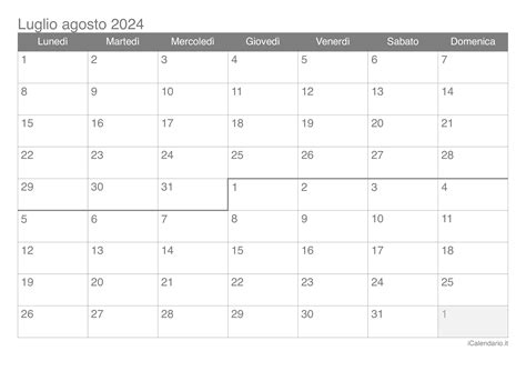 Calendario Mesi Luglio 2024 Jeane Lorelle