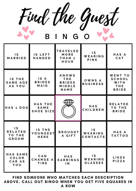 Bridal Shower Bingo Printable Card Etsy