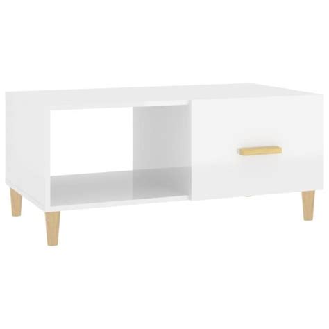 DUOKON Table basse Blanc brillant 89 5x50x40 cm Bois d ingénierie