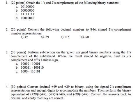 Solved 1 20 Points Obtain The L S And 2 S Complements Of