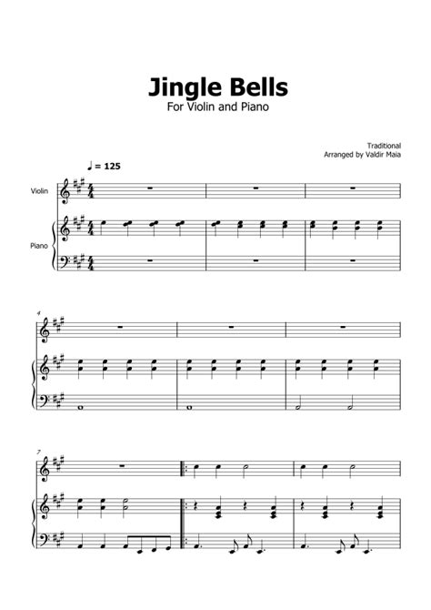 Jingle Bells Violin And Piano Arr Valdir Maia By Traditional Sheet Music For Violin And