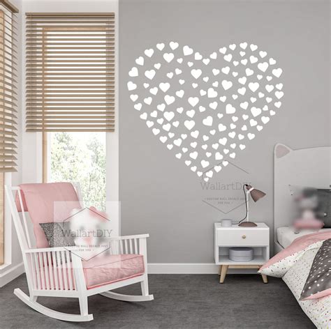 Hearts Wall Decal Bedroom Wall Decals White Wall Decals Wall Etsy