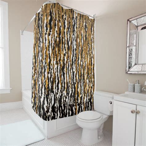 Gold And Black Modern Safari Rain Jungle Glam Shower Curtain