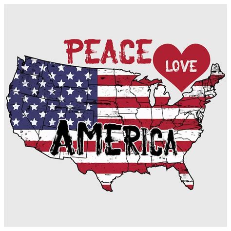 Premium Vector Peace Love America Text With Usa Map And Flag Vector