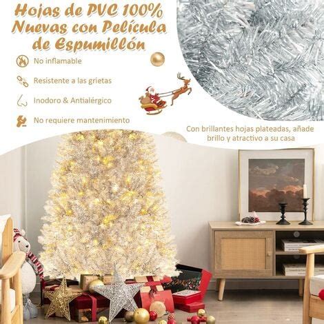 Costway Cm Rbol De Navidad Artificial Plateado De Oropel Luces