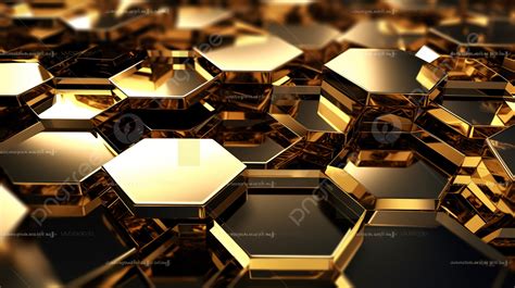 Fondo Abstracto De Un Hexágono Dorado Representado En 3d Hexágono 3d