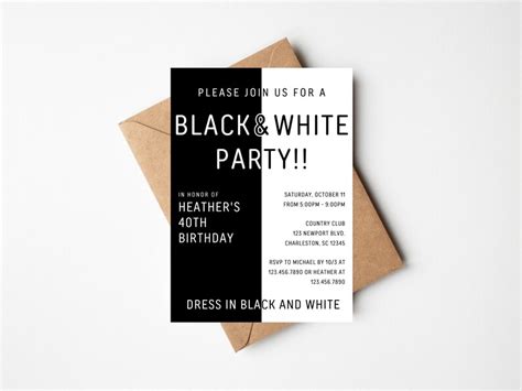 Simple Black And White Birthday Party Invitation Adult Party Invitation Any Age Black And White