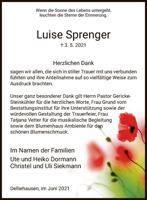 Traueranzeigen Von Luise Sprenger Trauer HNA De