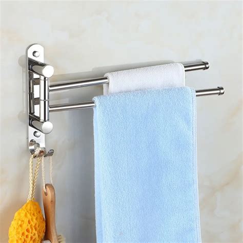 Stainless Steel Towel Bar Rotating Towel Rack Bathroom Multifunctional Washroom Towel Rack Wall ...