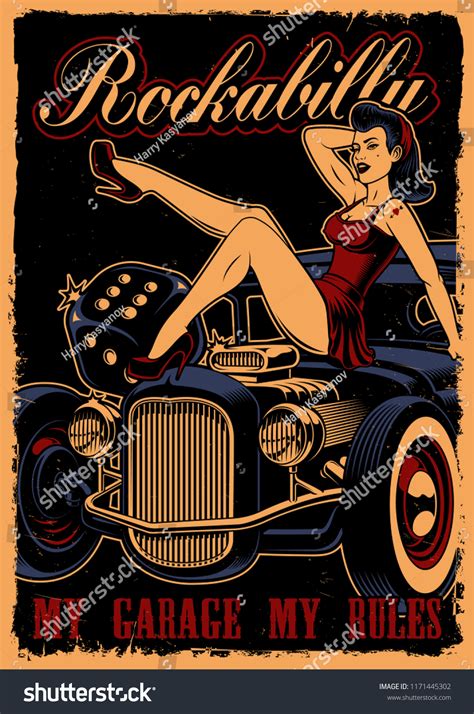 Vintage Poster Pin Girl Hot Rod Stock Vector (Royalty Free) 1171445302