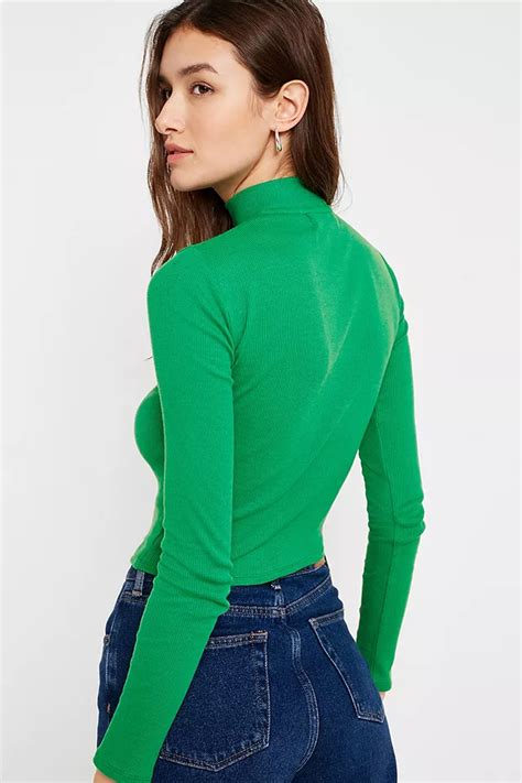 Uo Ribbed Half Zip Funnel Neck Top Urban Outfitters Fr