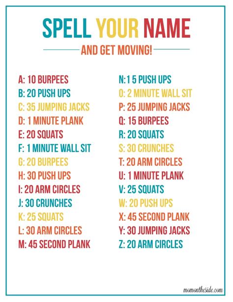 Your Name Workout Free Printable Mom On The Side