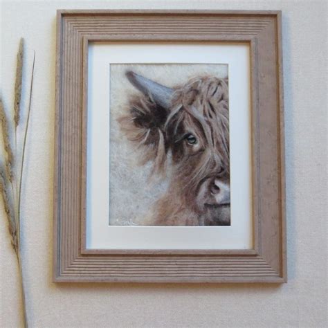 Needle Felted Highland Cow Framed Picture The British Craft House