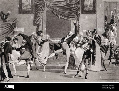 dance, dancing mania, La Manie de la Danse, after copper engraving by Philippe Louis Debucourt ...