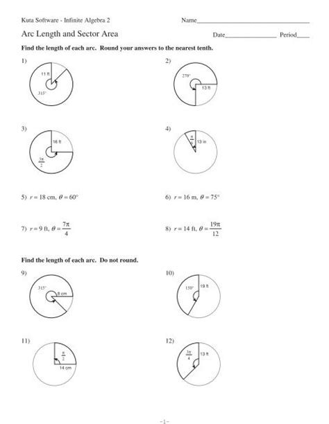 Arc Length and Sector Area Worksheet