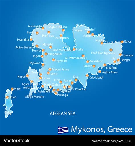 Island of mykonos in greece map Royalty Free Vector Image