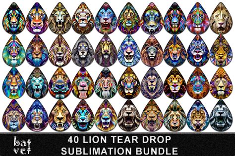 Lion Sublimation Teardrop Earring Bundle Graphic By Batvet Creative