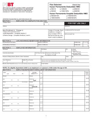 Fillable Online Piasc Kaiser Deductible Hmo Enrollment Change Form