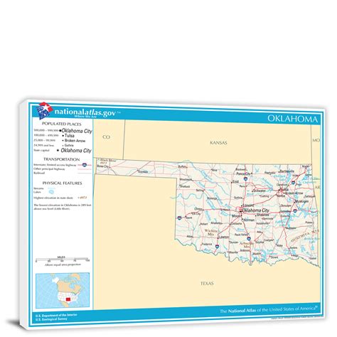 Oklahoma National Atlas Reference Map 2022 Canvas Wrap