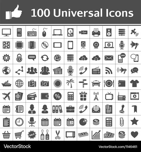 100 Universal Icons Royalty Free Vector Image Vectorstock