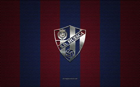 Скачать обои SD Huesca logo, Spanish football club, metal emblem, blue ...