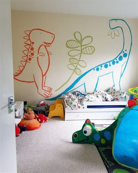 Dinosaurs Painted On Toddler Bedroom Wall Dinosaur Room Diy Dinosaur