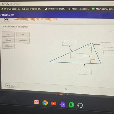 Label The Parts Of The Triangle Leg Leg Altitude Hypotenuse Right Angle