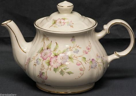 James Sadler Porcelain Teapot With Floral Motif Gold Trim