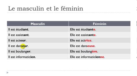 French Lesson Unit 1 Lesson N The Masculine Form And The Feminine Form Youtube