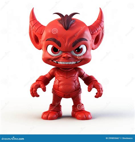 Vibrant Red Plastic Toy Figure With Demon Eyes Vray Tracing Style