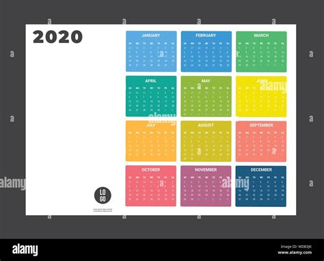 2020 Calendar Illustration Template Mock Up Vector Illustration