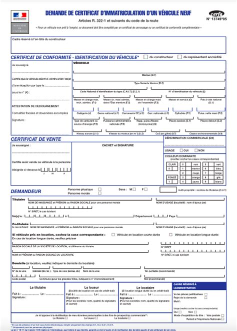 Certificat D Immatriculation D Un V Hicule Neuf Document Officiel