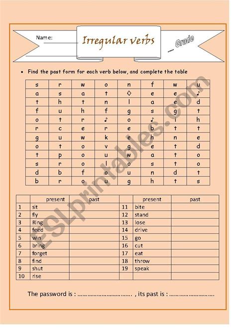 Irregular Verbs Word Search