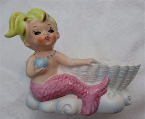 RARE 50 S VINTAGE BLONDE GIRL MERMAID CERAMIC BAR SOAP DISH BATH