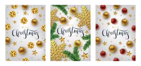 Set Christmas greeting card, grey background.Gold and silver Christmas ...