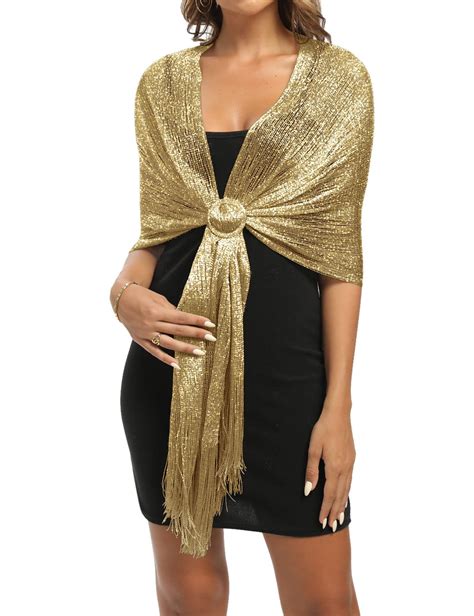 Xfak Sparkling Metallic Shawls And Wraps With Buckle For Evening