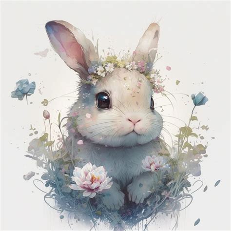 Premium Photo A Rabbit With A Flower Crown On Its Face