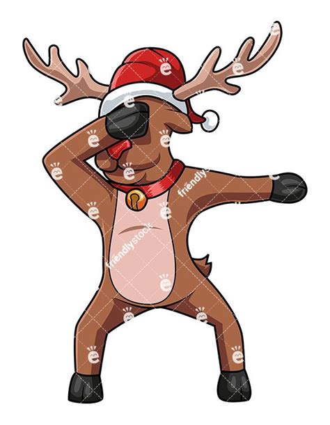 Dabbing Reindeer With Christmas Hat Cartoon Clipart Vector