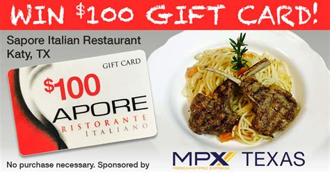 $100 Sapore Italian Restaurant Gift Card Giveaway