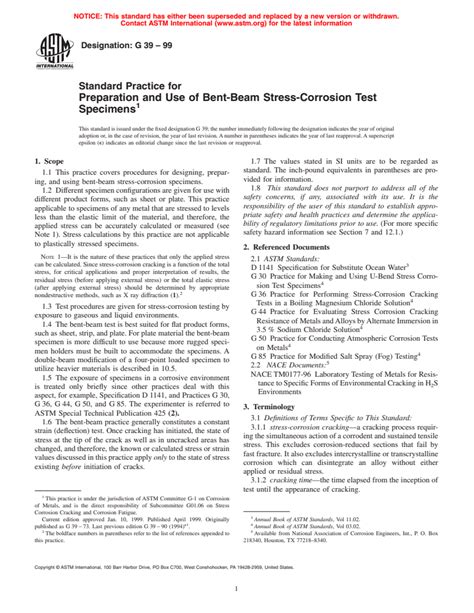 Astm G39 99 Standard Practice For Preparation And Use Of Bent Beam