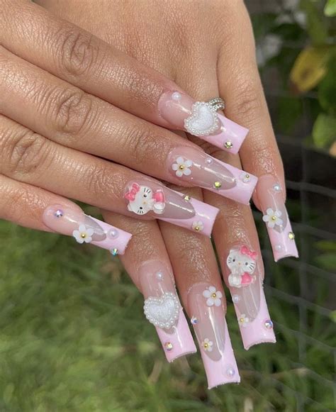 Pink Hello Kitty Nails Hello Kitty Nails Quinceanera Nails Kawaii Nails