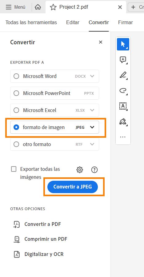 Conversión de archivos PDF a formato JPEG con Adobe Acrobat